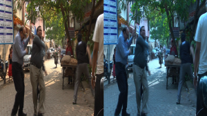 Color mismatch left and right eyes in the streets of Mumbai.