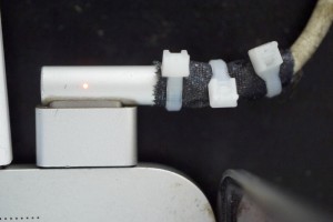 Most often a cable fails at the point it enters the solid connector. Affixing a series of plastic cable ties can provide increased stress relief and help forestall an intermittent connection.